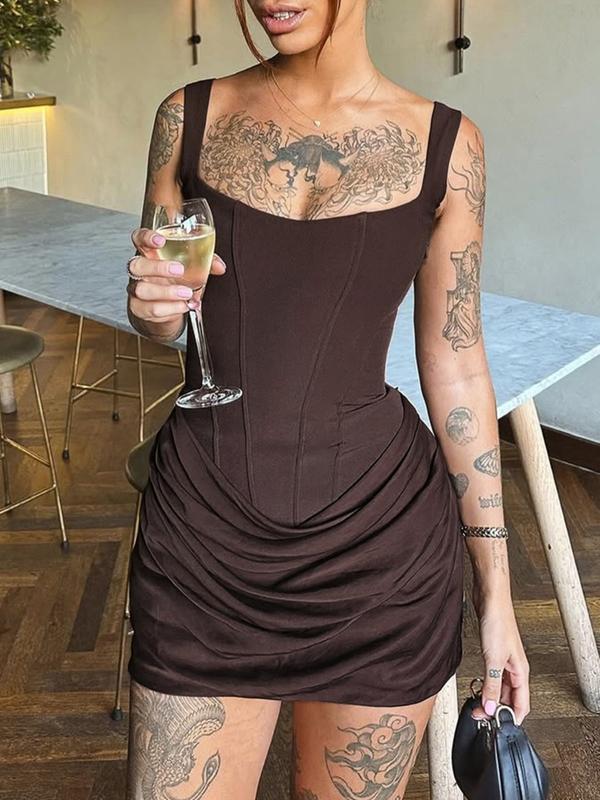 CRISELDAT - Sexy Fishbone Bodycon Ruched Mini
