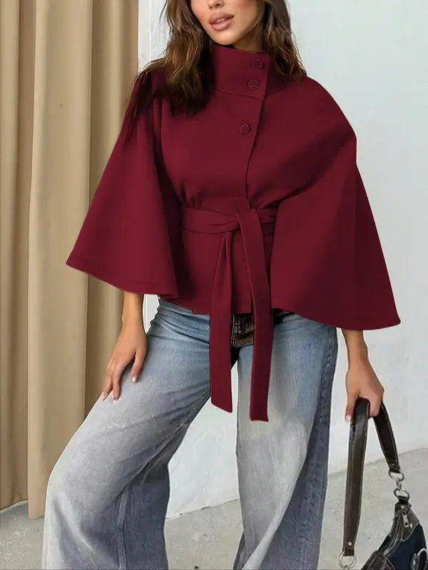 THELMAT - Front Buckle Belted Wool Cape