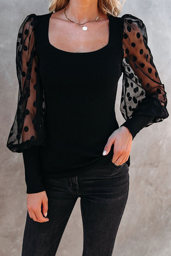 LET'S GO LIGHT DOTTED UP SHEER LONG SLEEVE TOP