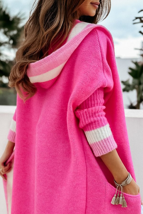 Gaze Colorblock Pocket Hooded Long Cardigan