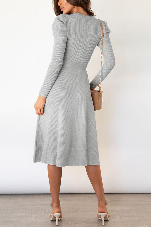 EVELYN | Bubble Long-sleeved Knitted Mid-length Dress