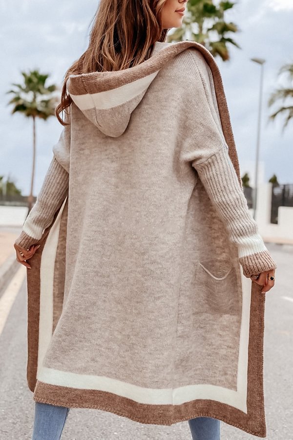 Gaze Colorblock Pocket Hooded Long Cardigan