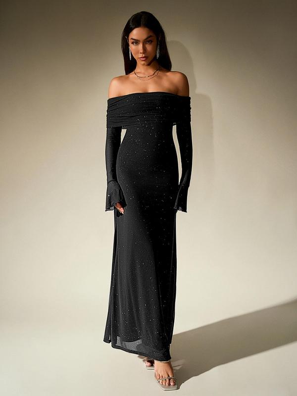 DARCIET - Off Shoulder Ruched Sequin Bodycon