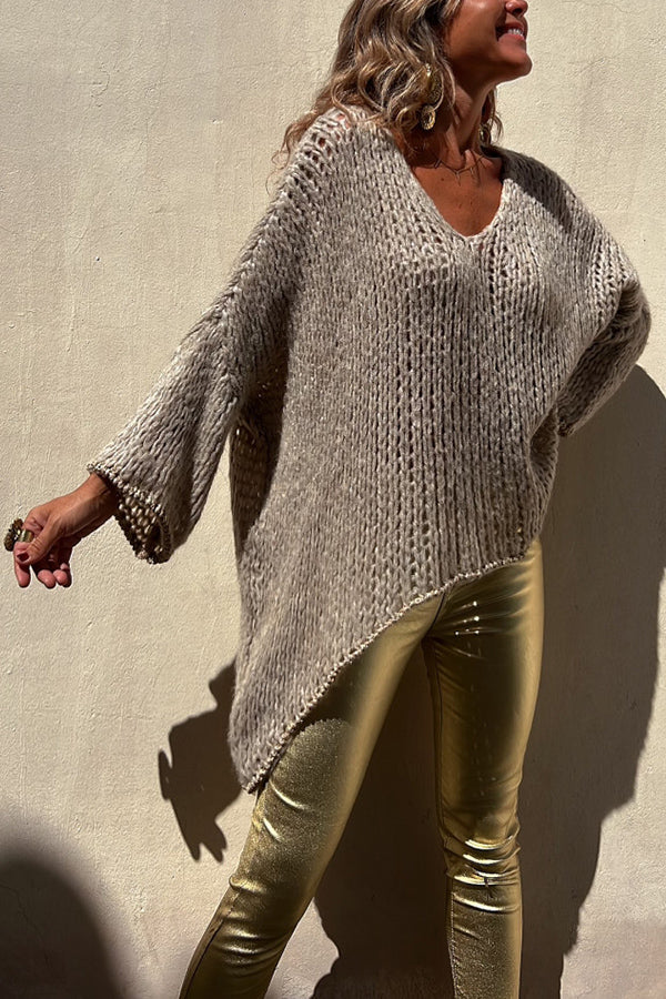 Chill Touch Knit Stripe Trim Loose Pullover Sweater