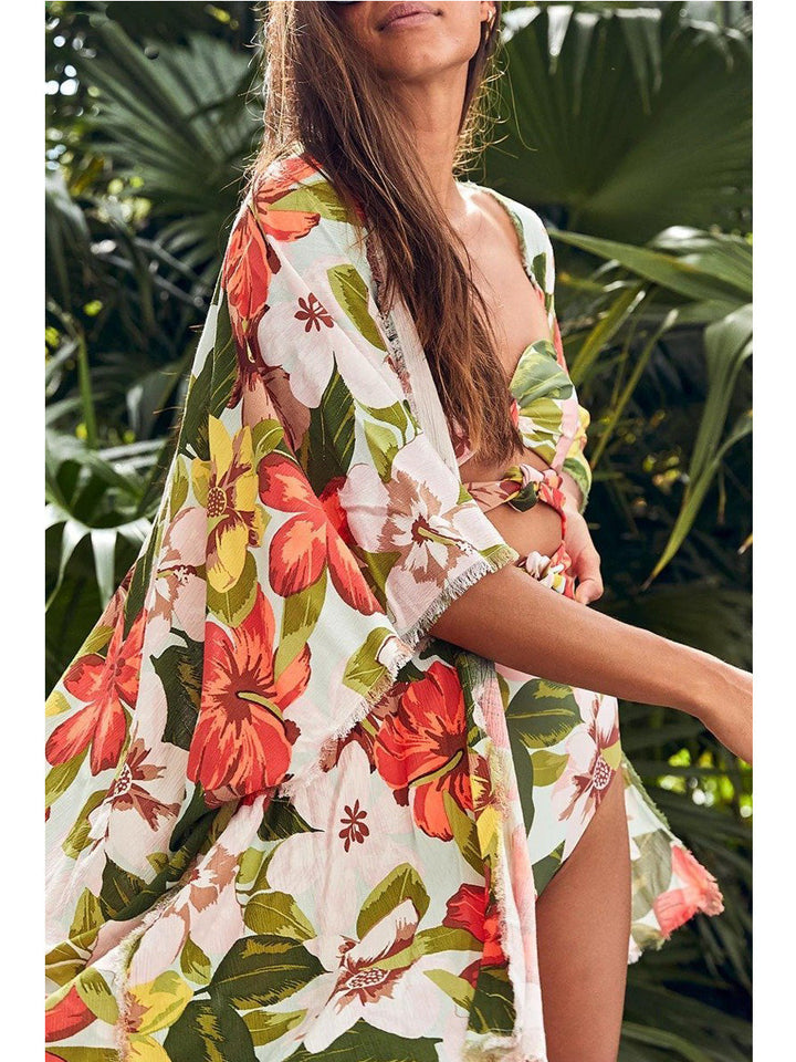 Floral Print Knot Design Orange One-piece Swimsuit