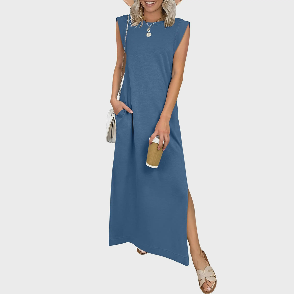 Casual Sleeveless Crew-Neck Maxi Dress