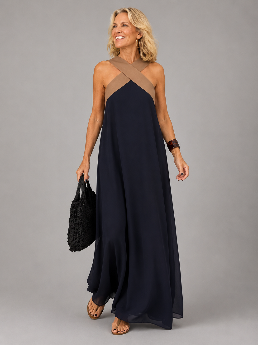 Velora™ - Cross Elegance Maxi Dress