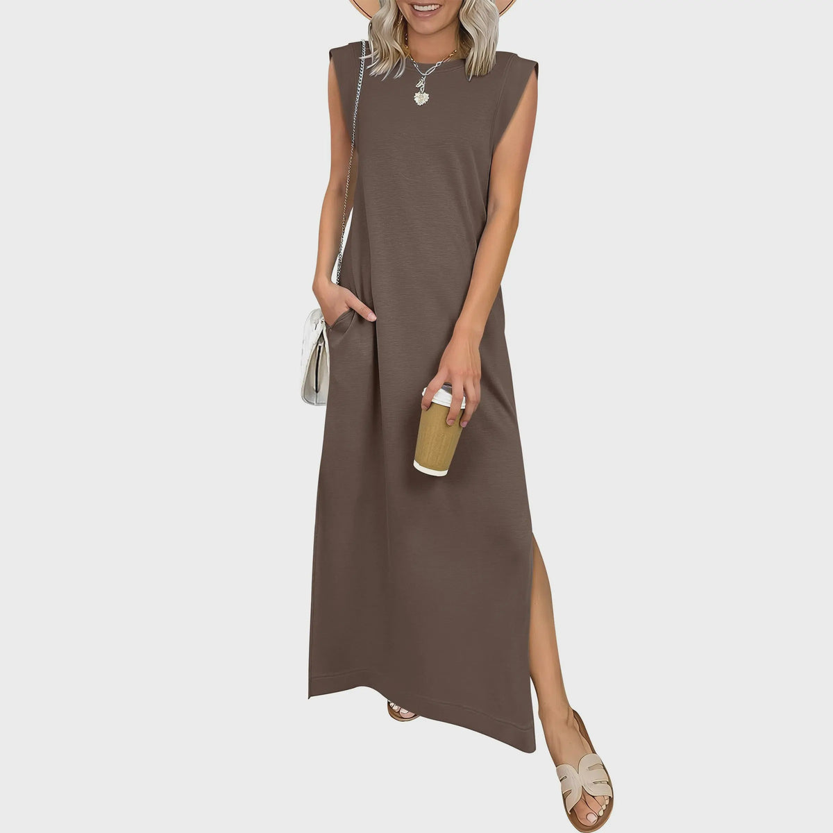 Casual Sleeveless Crew-Neck Maxi Dress