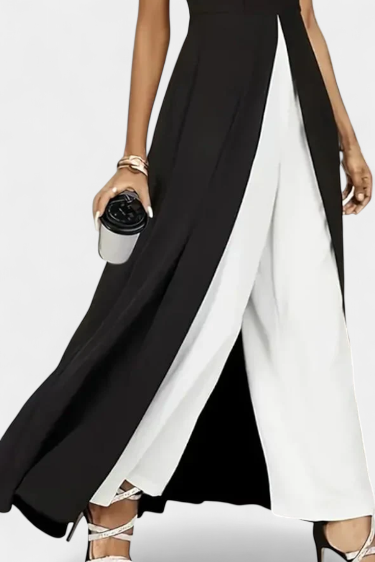 Alicia Elegant Bicolor Sleeveless Set with Wide Pants