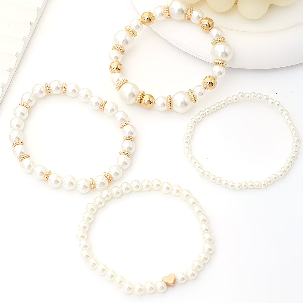 Set of 4 Stackable Pearl Bracelets