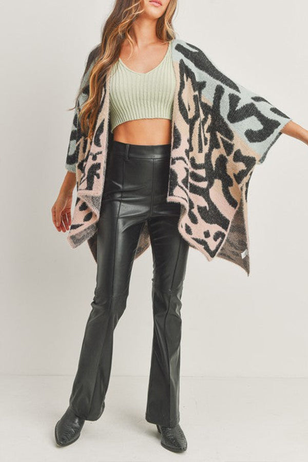 Incredibly Soft Knit Gradient Animal Print Poncho Cardigan