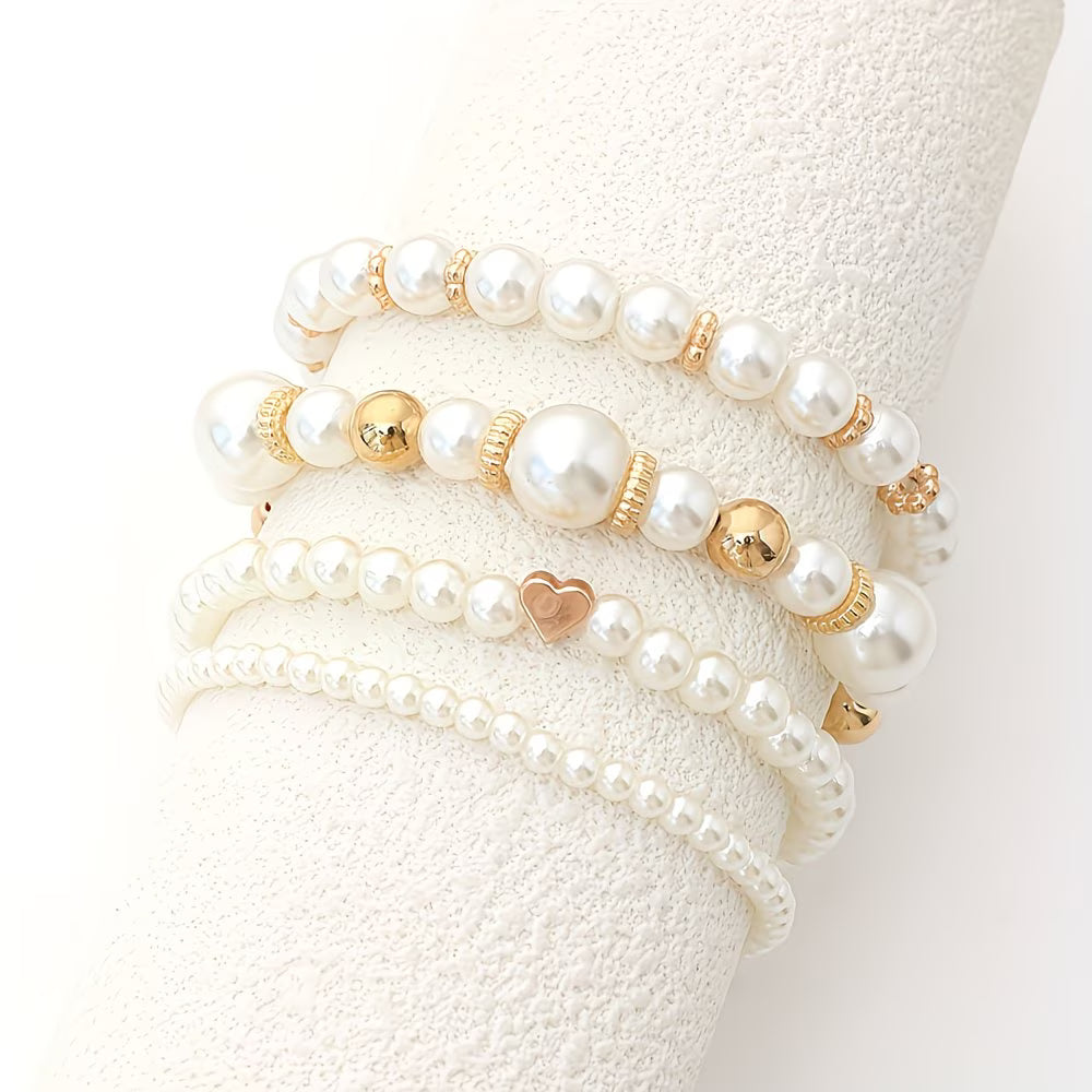 Set of 4 Stackable Pearl Bracelets