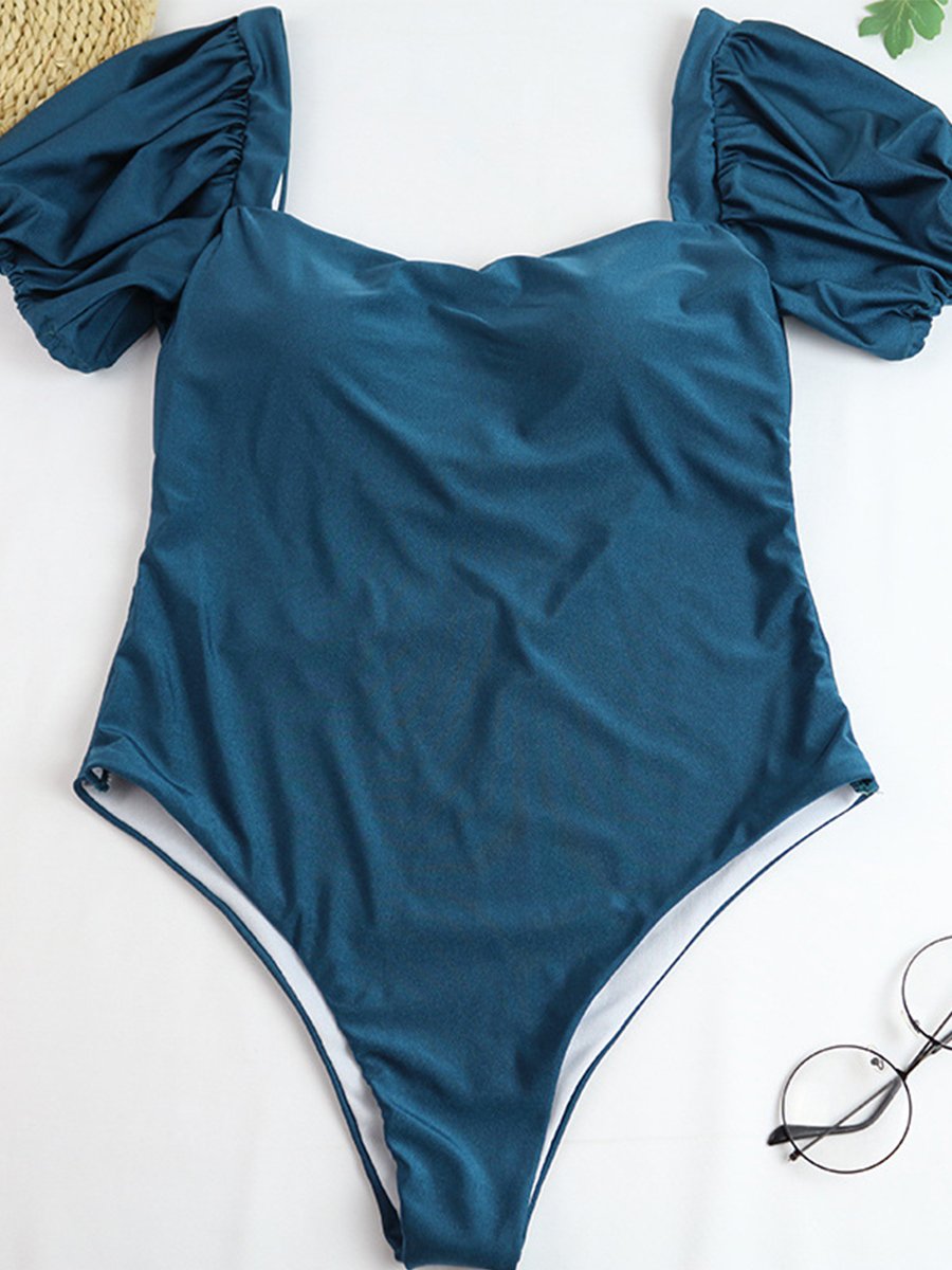 Solid Bubble Sleeve One-piece