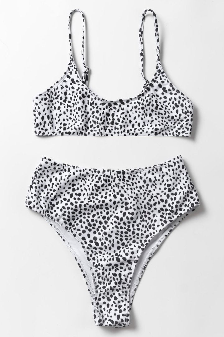 Leopard Print High-waisted White Bikini Set