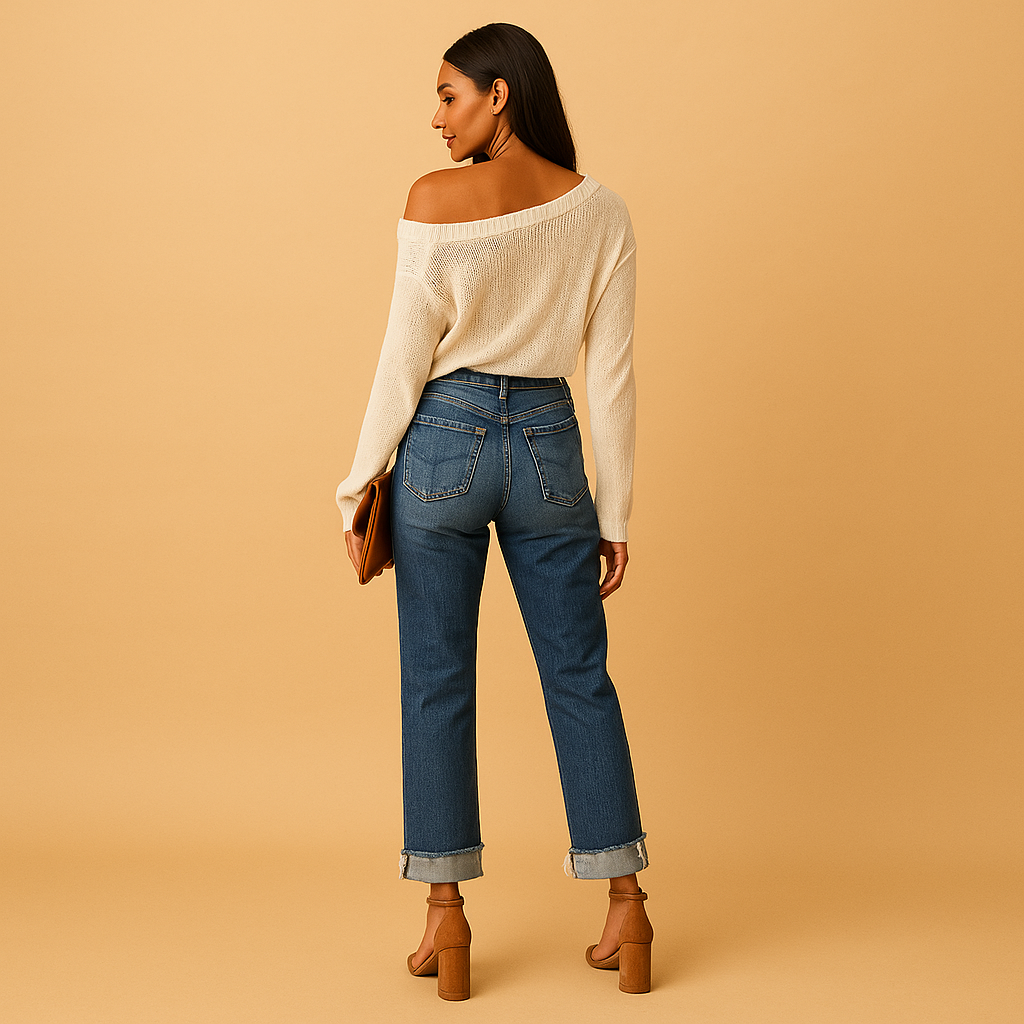 Edna Women's Casual Denim Jeans with Asymmetric Waist