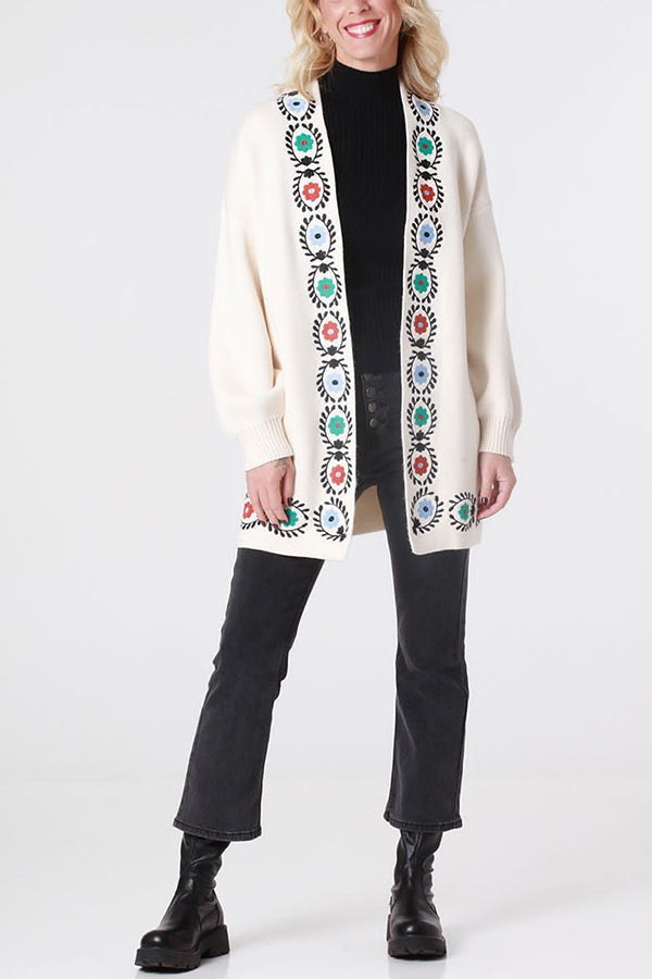 ASEYNE | Off-white knitted cardigan with embroidery detail