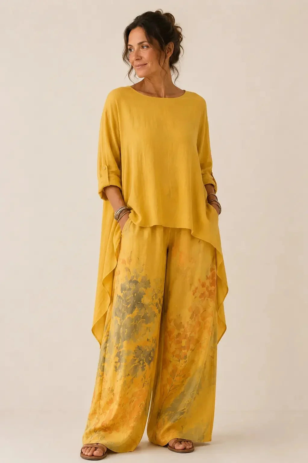 Fiona | Asymmetric Tunic & Floral Wide-Leg Two-Piece Set