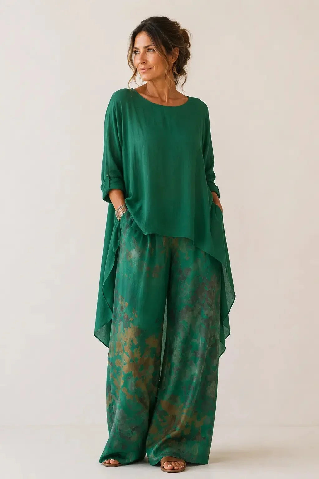Fiona | Asymmetric Tunic & Floral Wide-Leg Two-Piece Set