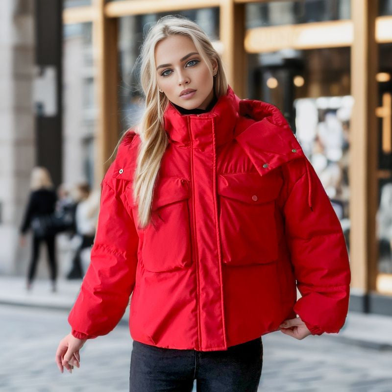 women's short pocket workwear cotton coat