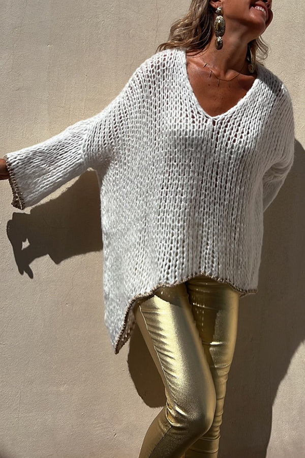 Chill Touch Knit Stripe Trim Loose Pullover Sweater