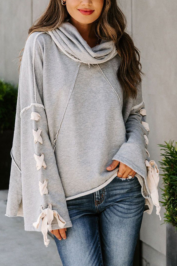 Lace Up Hooded Dolman Sleeve Hoodie