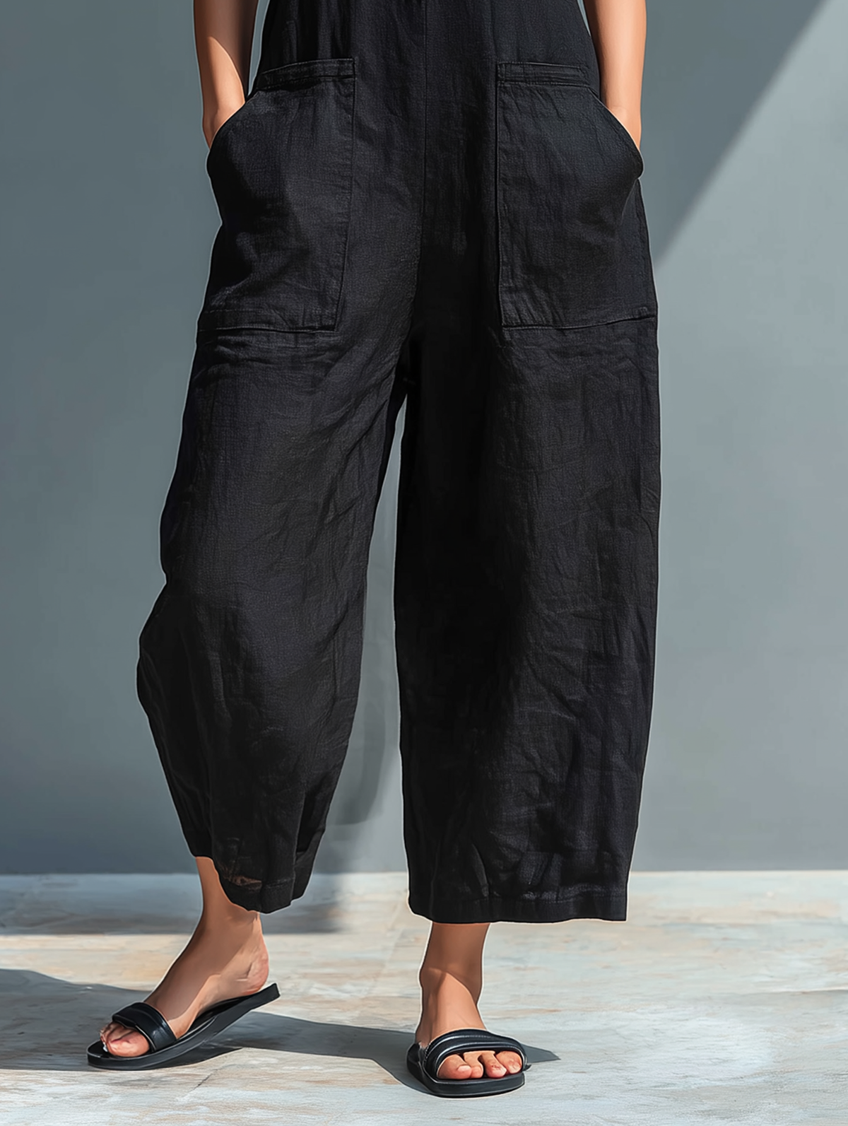 Women's Minimalist Linen Blend Loose Jumpsuit