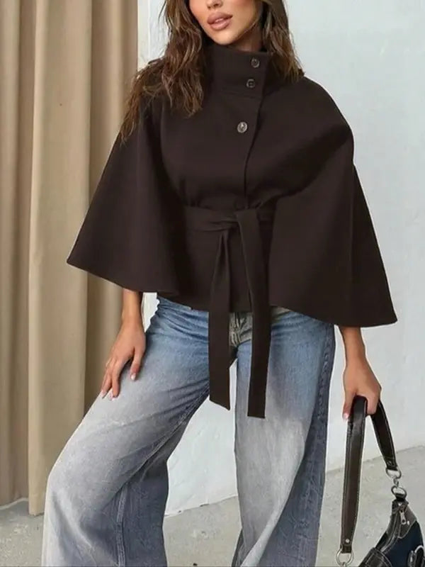THELMAT - Front Buckle Belted Wool Cape