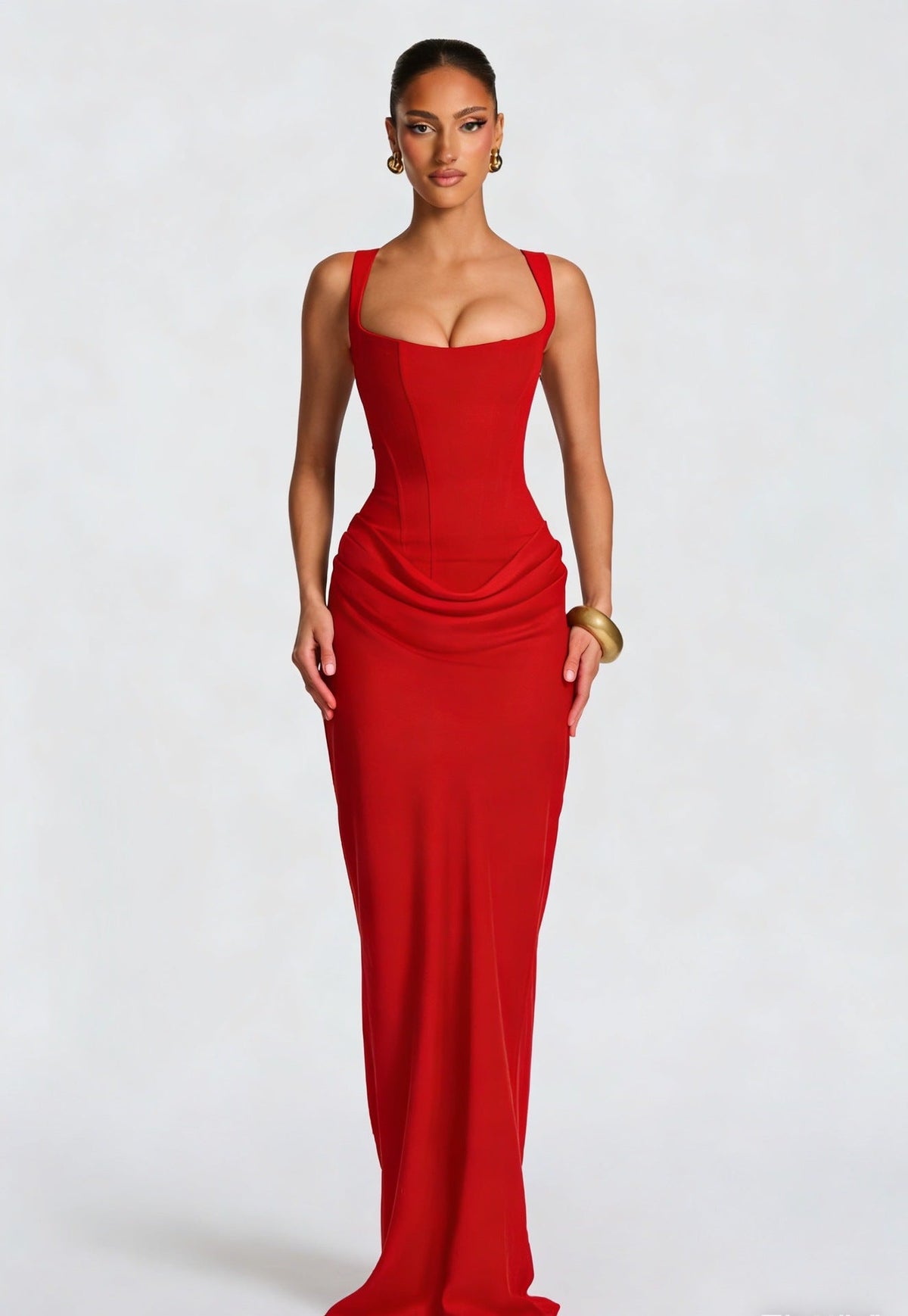 Women's Maxi Dress with Corset Top and Wide Shoulder Straps