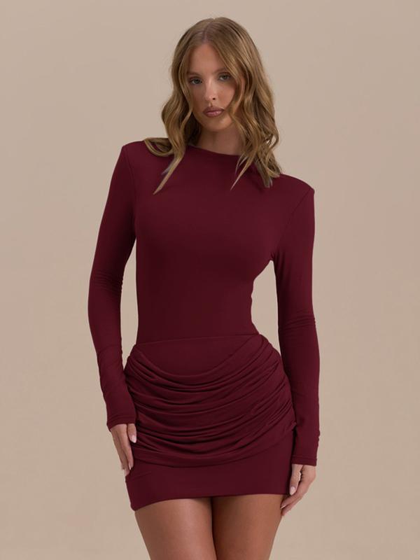 ZERNAT - Long Sleeve Ruched A-Line Dress