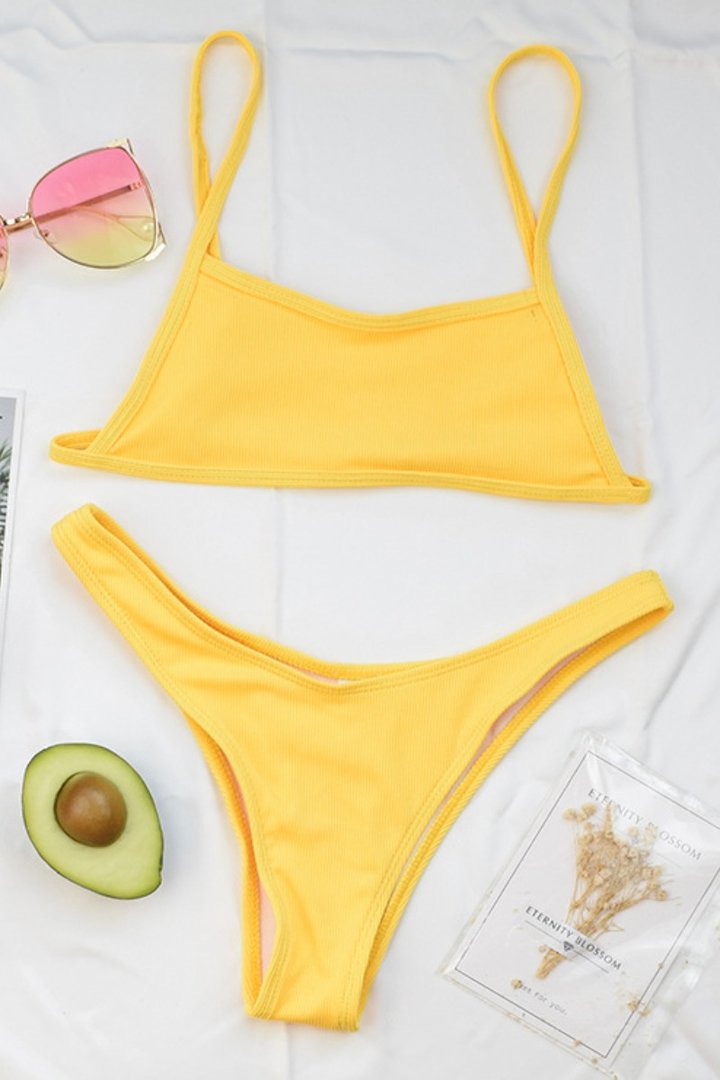 Bandeau High Cut Solid Bikini Set (4 Colors)