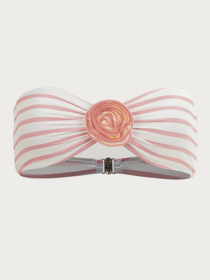 bandeau striped print high waist bikini