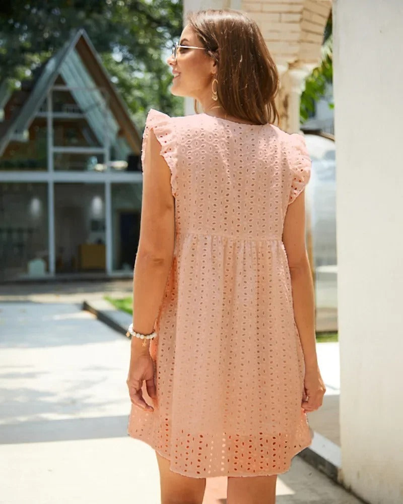 Luciennea | Broderie V-Neck Midi Dress