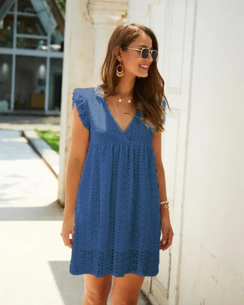 Luciennea | Broderie V-Neck Midi Dress