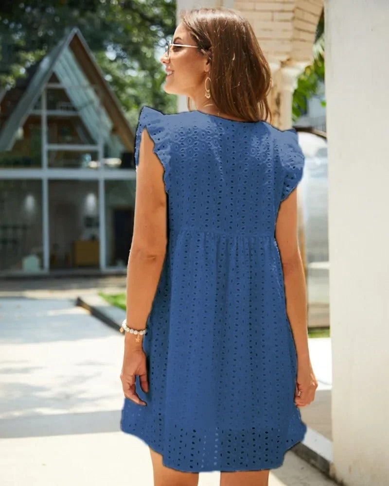 Luciennea | Broderie V-Neck Midi Dress