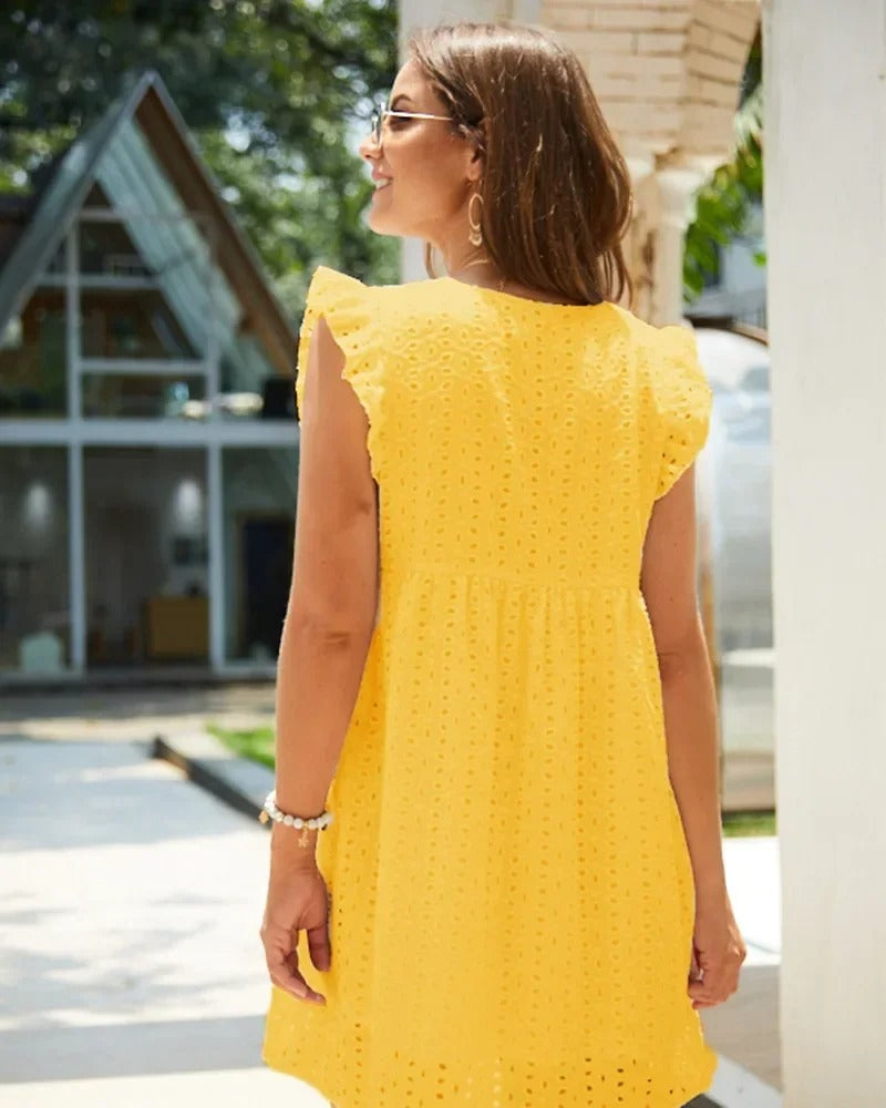 Luciennea | Broderie V-Neck Midi Dress