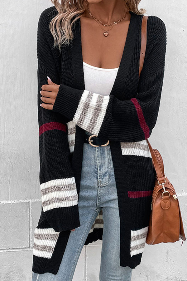 Long Sleeve Colorblock Long Sweater Cardigan Jacket