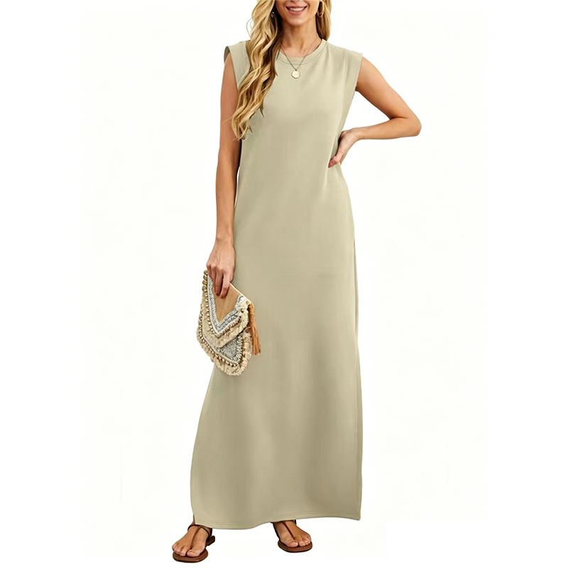 Casual Sleeveless Crew-Neck Maxi Dress