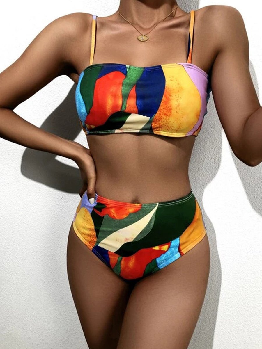 Three Piece Printed Screen Swimsuit
