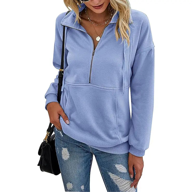 ANNIET - Lapel Zip-Up Sweatshirt for Women