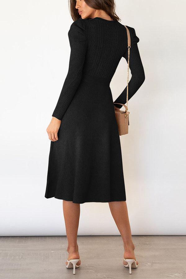 EVELYN | Bubble Long-sleeved Knitted Mid-length Dress