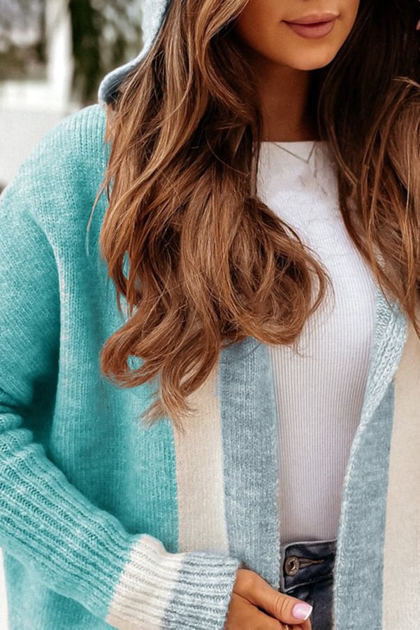 Gaze Colorblock Pocket Hooded Long Cardigan