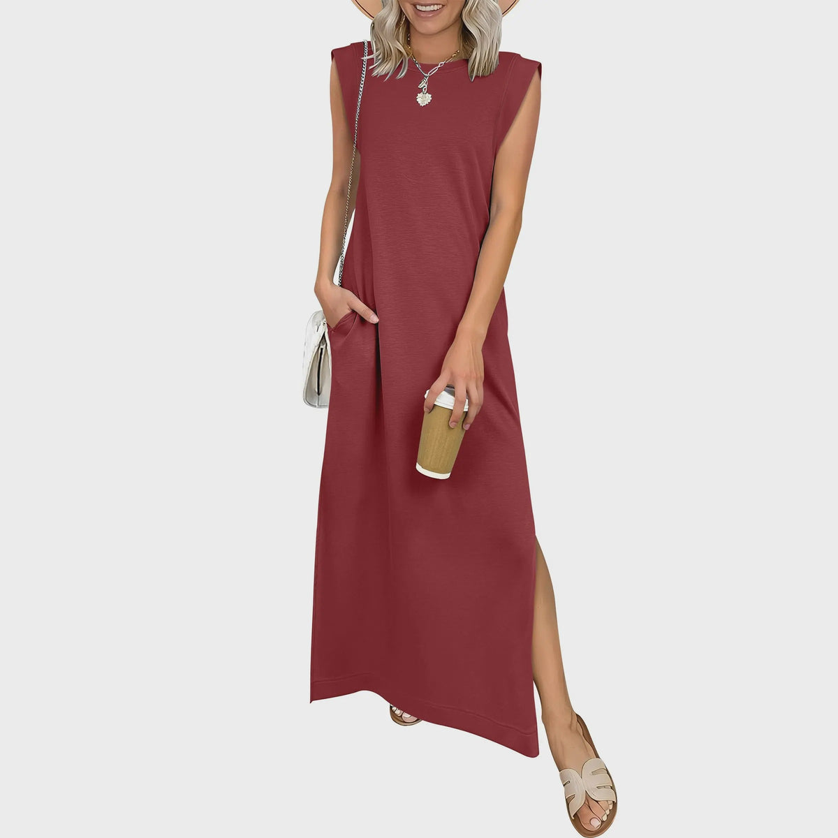 Casual Sleeveless Crew-Neck Maxi Dress