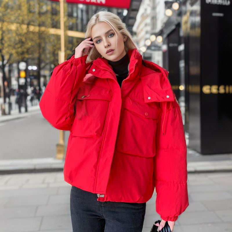 women's short pocket workwear cotton coat