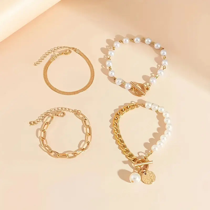Luxury layered pearl bracelet set