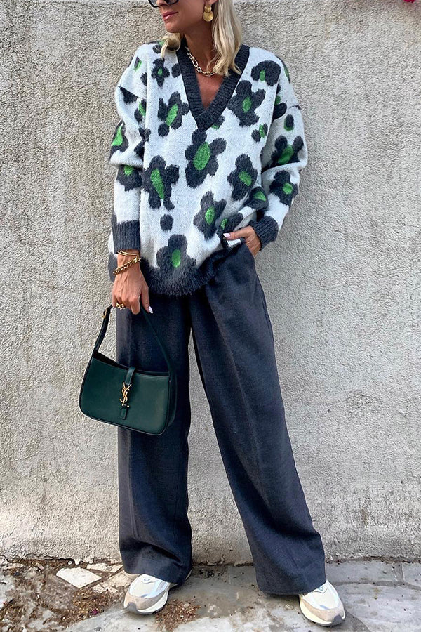 FLOWER |  Knit Flower Pattern Loose Pullover Sweater