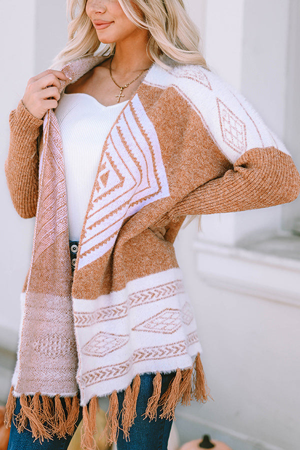 Casual slouchy fringed hem cardigan