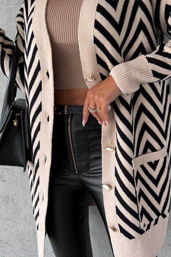 Lapel long sleeve loose mid-length leopard print woolen casual cardigan