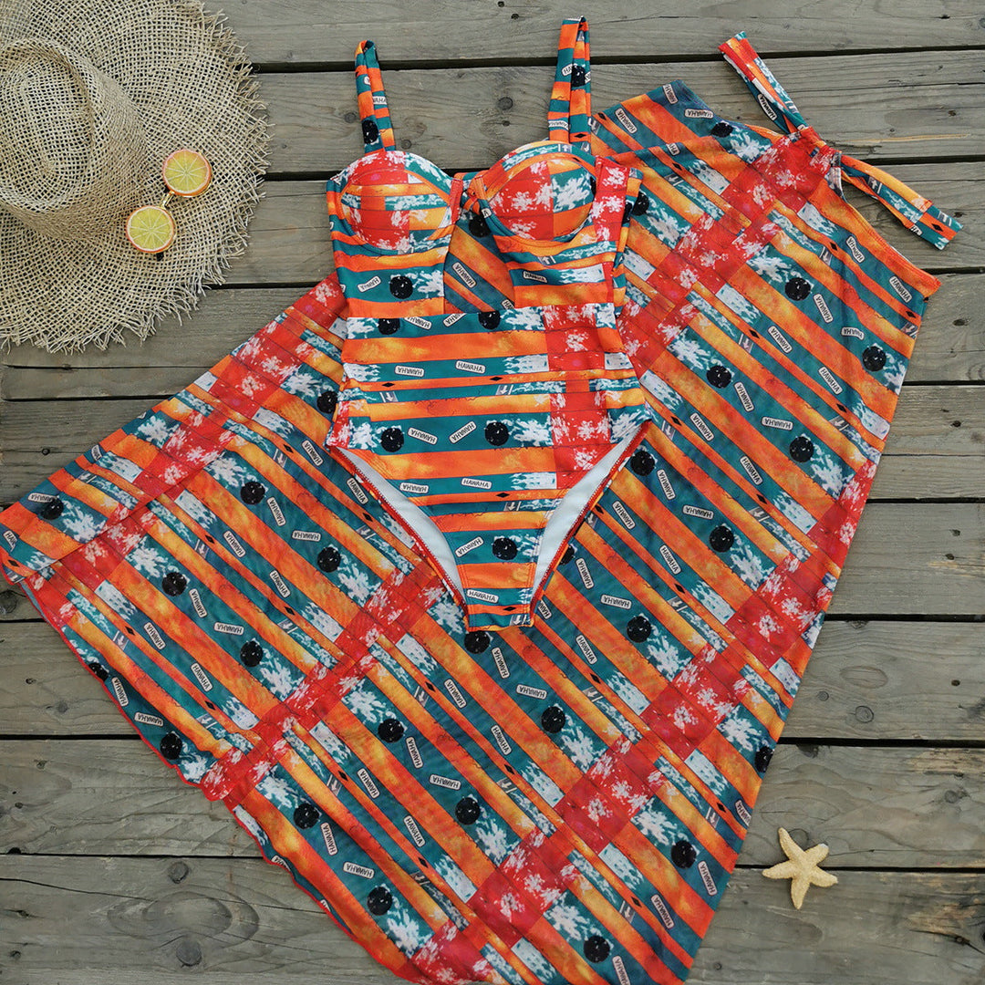 Beach high-waisted backless one-piece swimsuit two-piece set