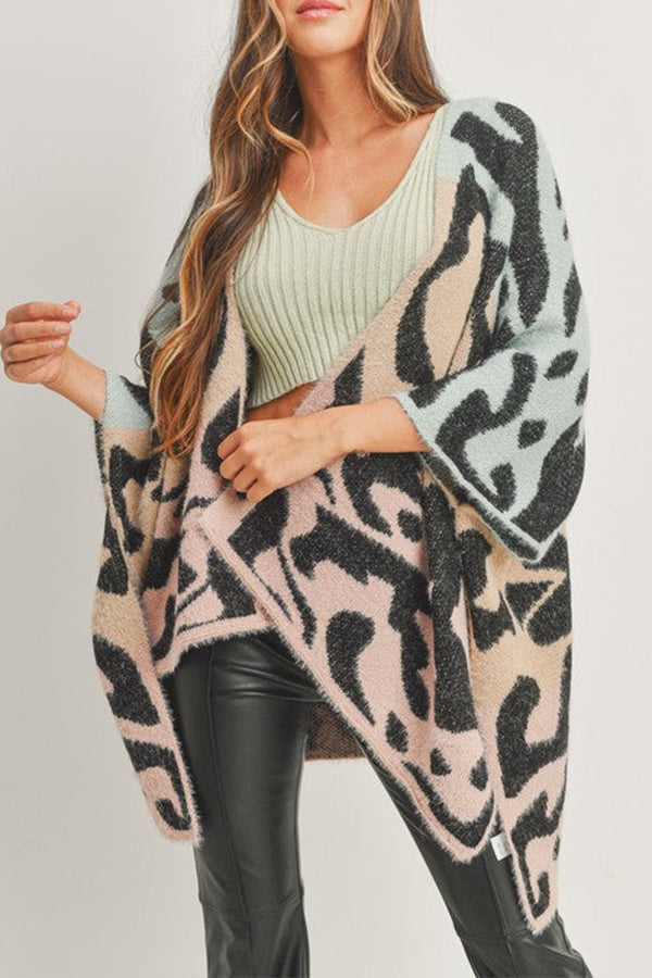 Incredibly Soft Knit Gradient Animal Print Poncho Cardigan