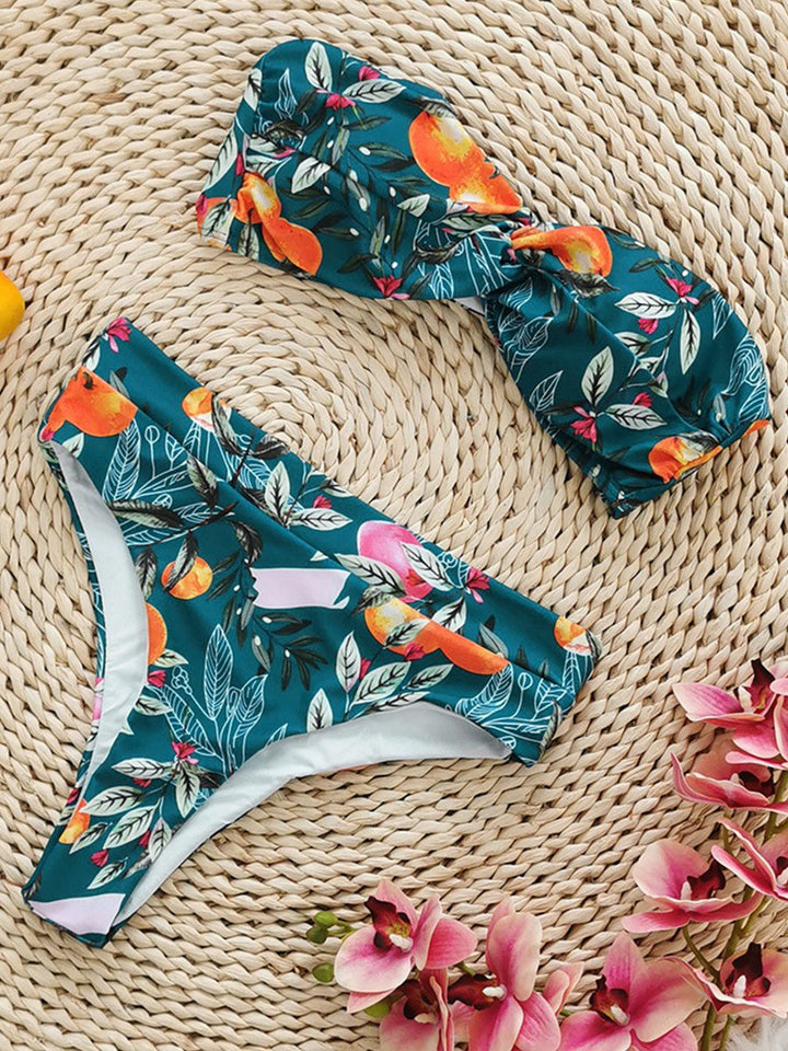 Print Strapless High Waist Bikini Set